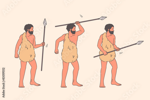 Cavemen in skin of predator use spears instead of clothes to hunt mammoth and drive beast into trap