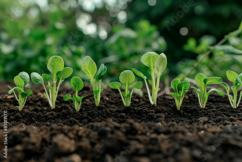 Close-up of Green Sprouts Growing from Soil (edited generative AI)