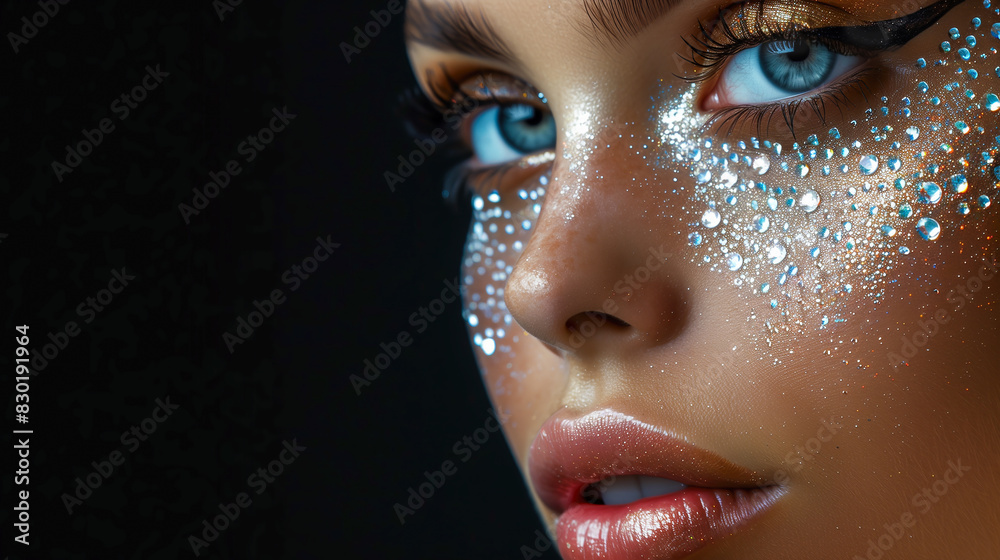 Closeup portrait of a beautiful young woman with make-up. Side view. Horizontally. Closeup portrait of a beautiful young woman with make-up. Side view. Horizontally.