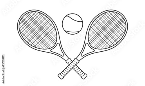 Tennis Logo With Crossed Rackets and Ball Over Them in Outline Style