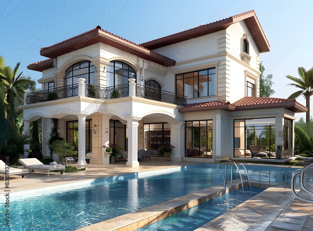 A luxurious villa with a swimming pool