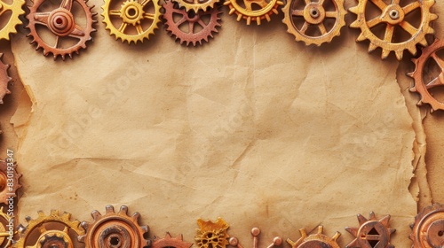  A picture of a paper with a central hole and a configuration of gears surrounding it photo