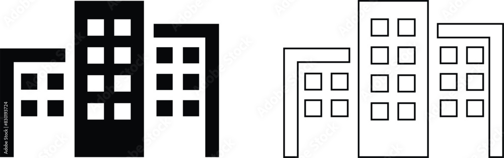 Building icon set containing house, office, bank, school, hotel, shop, university, city, real estate and hospital symbol. Solid flat and line black vector collection isolated on transparent background Building icon set containing house, office, bank, school, hotel, shop, university, city, real estate and hospital symbol. Solid flat and line black vector collection isolated on transparent background