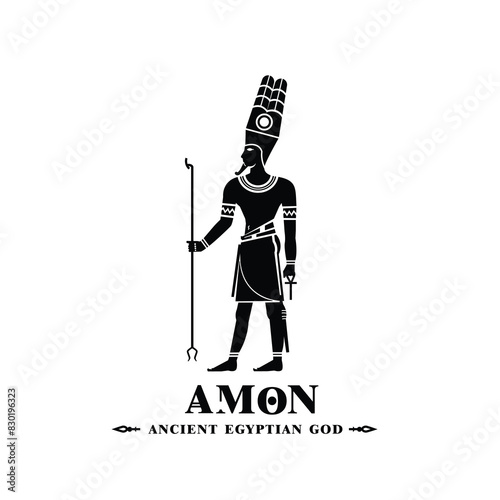 Ancient egyptian god amun silhouette. middle east protector with crown and scepter