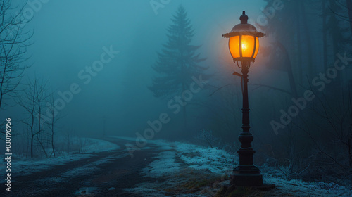 A lamp in a foggy scene photo