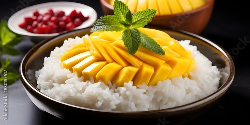 Delicious Southeast Asian Dessert: Sweet Sticky Rice with Fresh Mango and Coconut Milk. Concept Sweet Sticky Rice Recipe, Southeast Asian Dessert, Mango Coconut Treat, Delicious Asian Sweets
