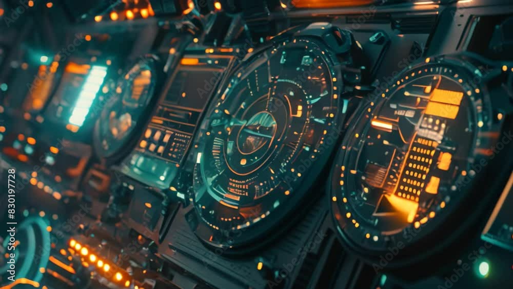 Close-up view of a clock featuring neon lights, showcasing a futuristic ...