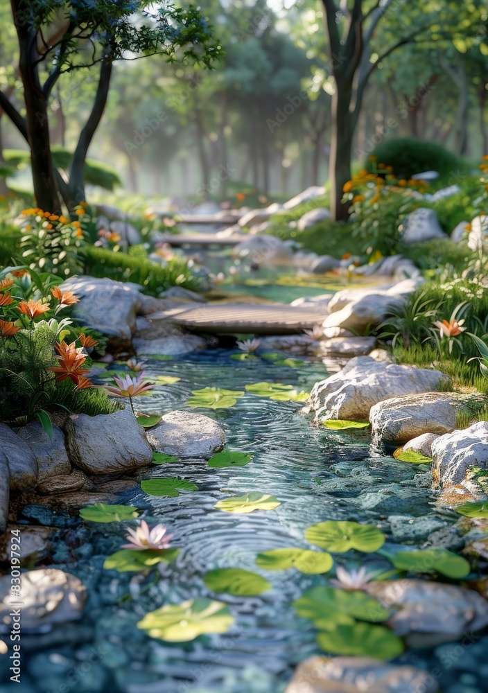 Tranquil Lake with Vibrant Flowers Tranquil Lake with Vibrant Flowers
