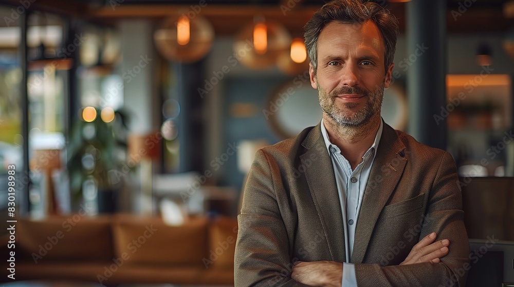 Fototapeta premium A man's confident demeanour is obvious in his firm stance and concentrated look in this professional photograph.