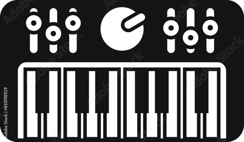 Black and white icon of a midi keyboard, perfect for music production themes