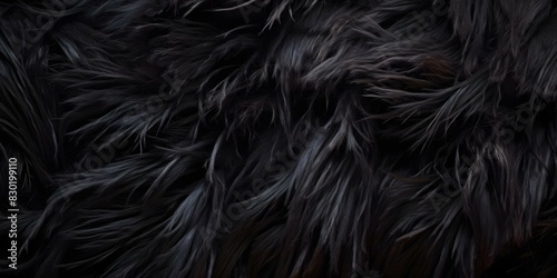 Detailed View of Rich Black Sheep Wool Texture with Long Grey Fibers. Concept Textured Wool, Black Sheep, Grey Fibers, Close-up Shot, Rich Texture