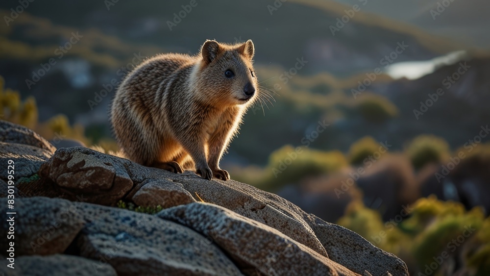 A Curious Quokka Perched On Rocks In The Sunset Light A Curious Quokka Perched On Rocks In The Sunset Light