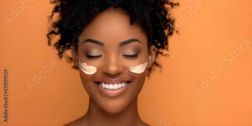 Cheerful woman joyfully moisturizing her face with cream for skincare routine. Concept Skincare Routine, Moisturizing, Facial Care, Beauty Products, Happiness