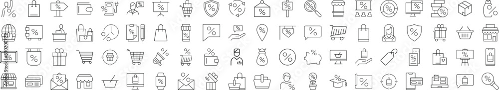 Shop and Percent Linear Icons. Perfect for design, infographics, web sites, apps