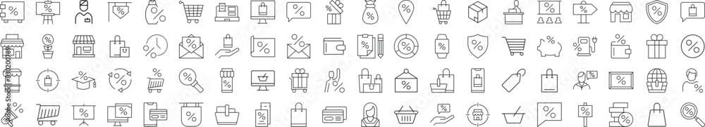 Shop and Percent Monoline Icons. Perfect for design, infographics, web sites, apps Shop and Percent Monoline Icons. Perfect for design, infographics, web sites, apps