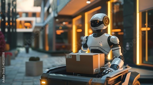 A robot assists a delivery driver by loading and unloading packages from a vehicle photo