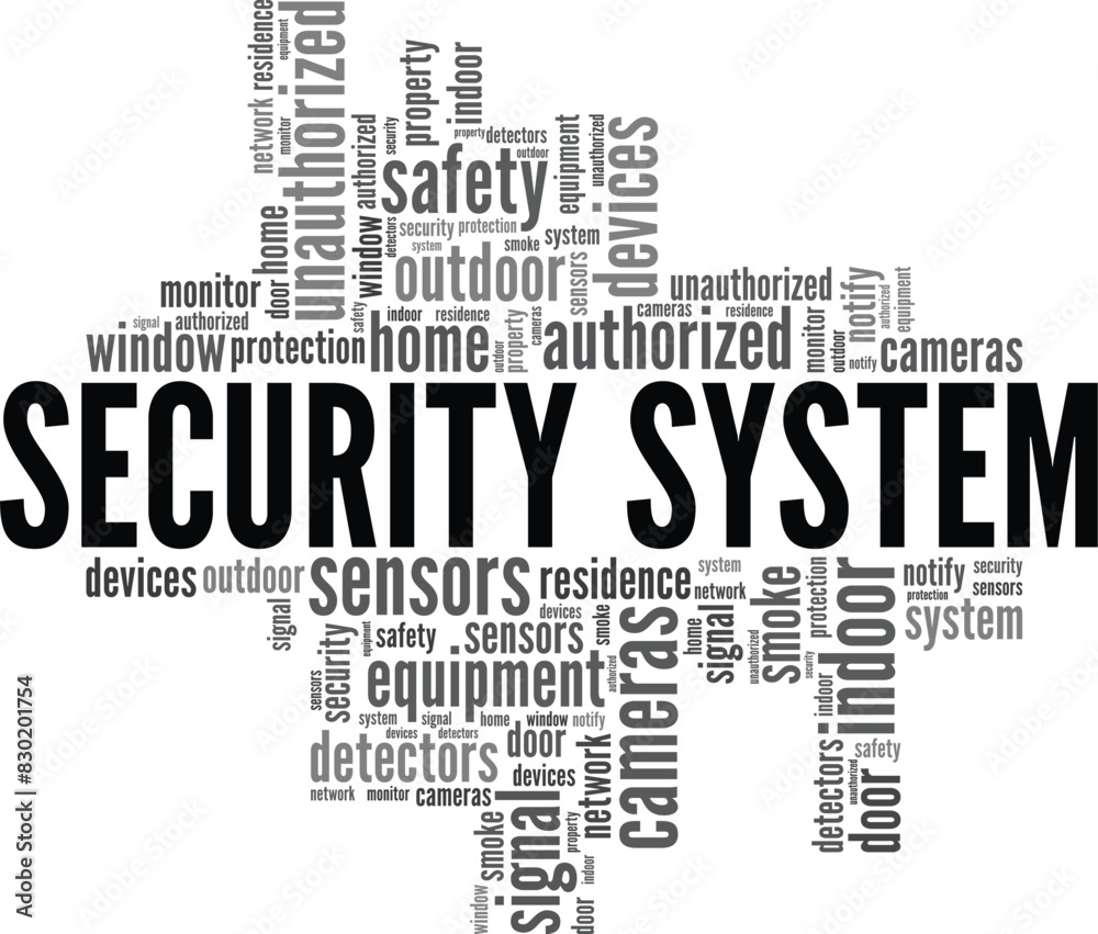 Security System word cloud conceptual design isolated on white background. Security System word cloud conceptual design isolated on white background.