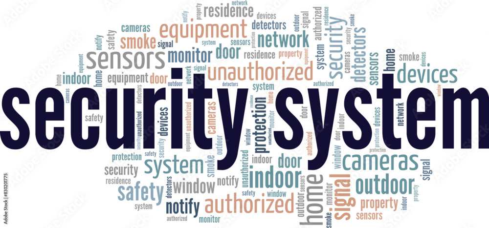 Fototapeta premium Security System word cloud conceptual design isolated on white background.