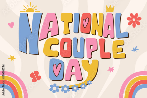 National couple day. Groovy lettering. Trendy groovy print design for posters  cards. Vector illustration. 