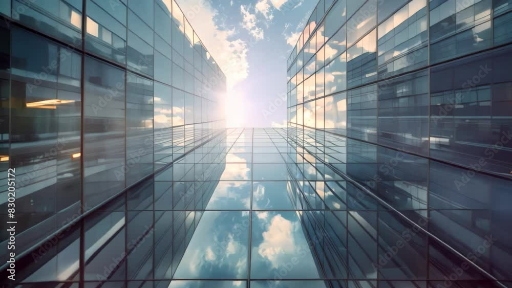 A very tall building reaching into the sky with clouds in the background, A high-rise building with a glass facade and impressive skyline views