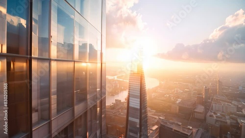 The glass shard of a skyscraper in Londons cityscape, A high-rise building with a glass facade and impressive skyline views photo
