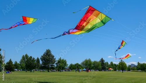 Colorful Kites Flying High in Clear Blue Sky