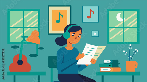 In the music room a transfer student finds solace in the familiar notes of a song the only comfort in the midst of an intimidating first day.. Vector illustration