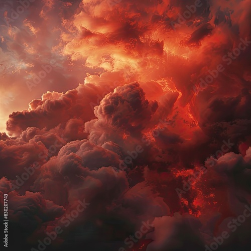 Dramatic red cloudscape in a turbulent sky.