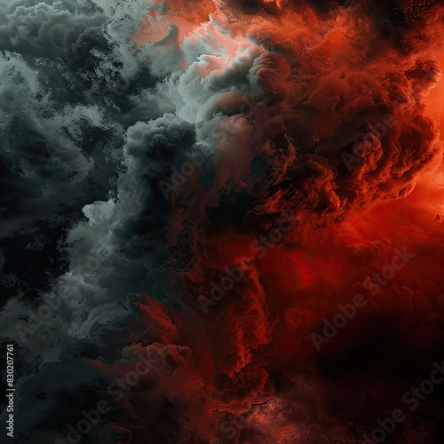 Ethereal red and black clouds in dramatic skyscape.
