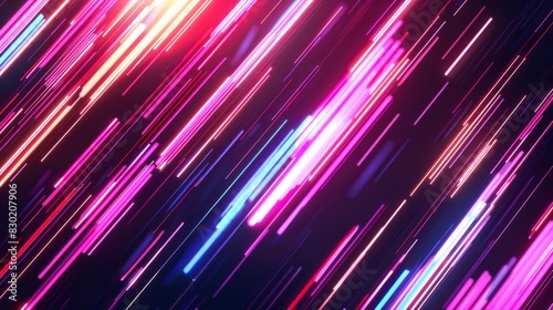 Neon futuristic flashes on black background. Motion light lines backdrop. For banner, postcard, illustration. Created with generative AI tools