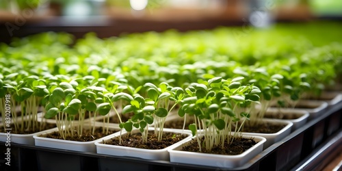 Efficient Hydroponic System for Growing Microgreens in High-Tech Indoor Farm. Concept Hydroponic Systems, Microgreens Cultivation, Indoor Farming, High-Tech Solutions, Efficient Growth