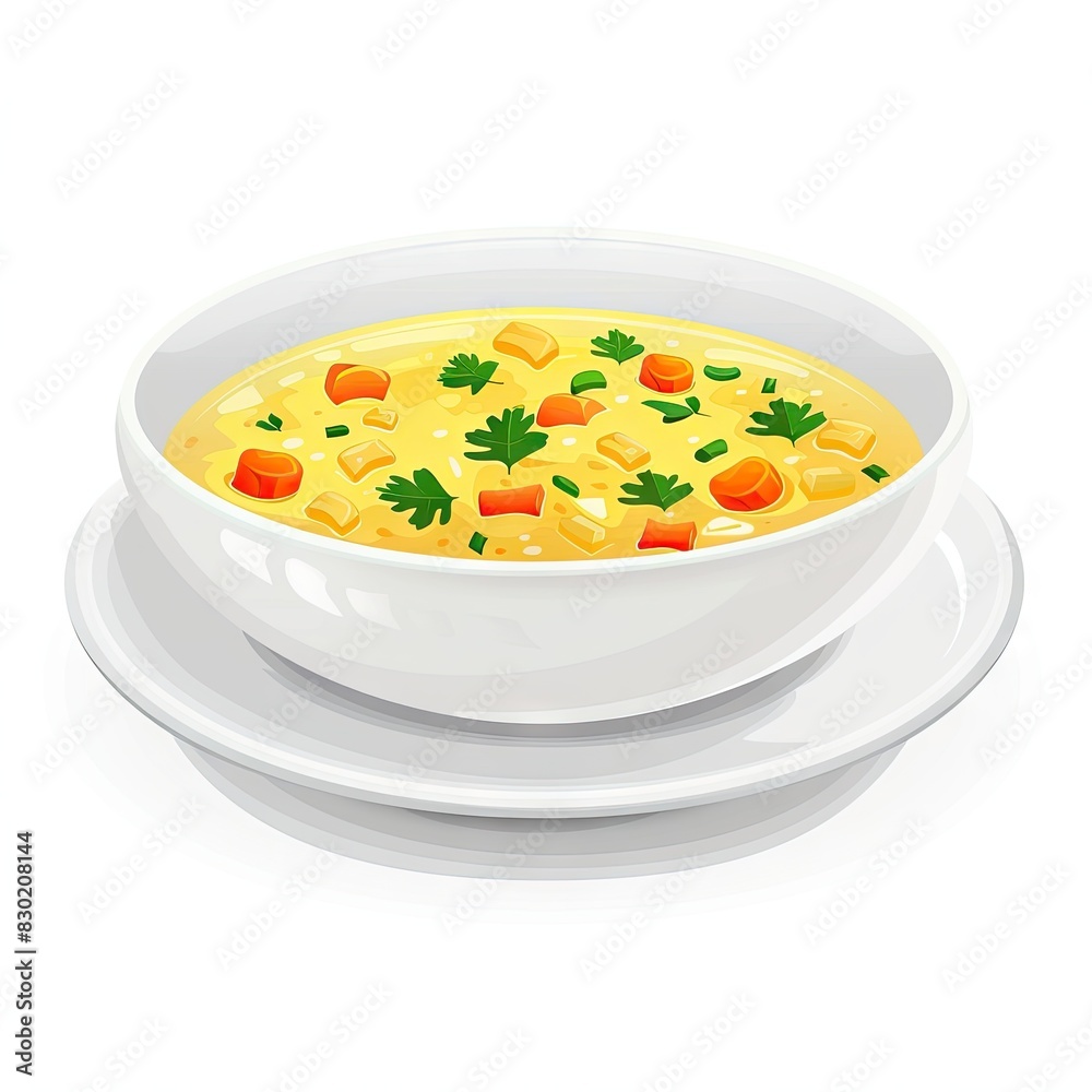 Homemade chicken noodle soup in a white bowl. Top view. Homemade chicken noodle soup in a white bowl. Top view.