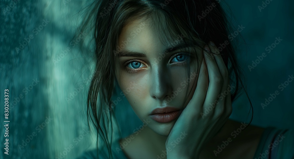 Thoughtful woman with a contemplative expression in moody lighting, perfect for themes of introspection and emotions. Thoughtful woman with a contemplative expression in moody lighting, perfect for themes of introspection and emotions.