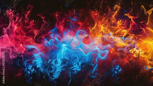 Flames in Red Blue and Yellow hues on a black background