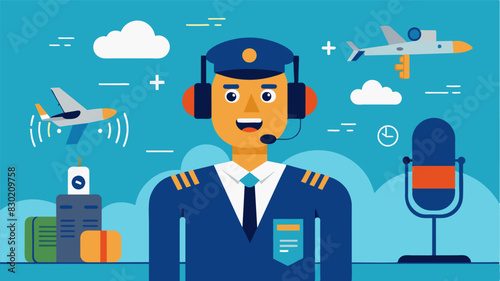 Voice recognition technology allows controllers to speak directly to pilots issuing instructions and providing updates on flight paths in a seamless and handsfree manner.. Vector illustration