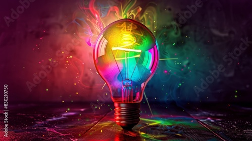 a colorful glowing idea bulb lamp  visualization of brainstorming  bright idea and creative thinking  generative ai