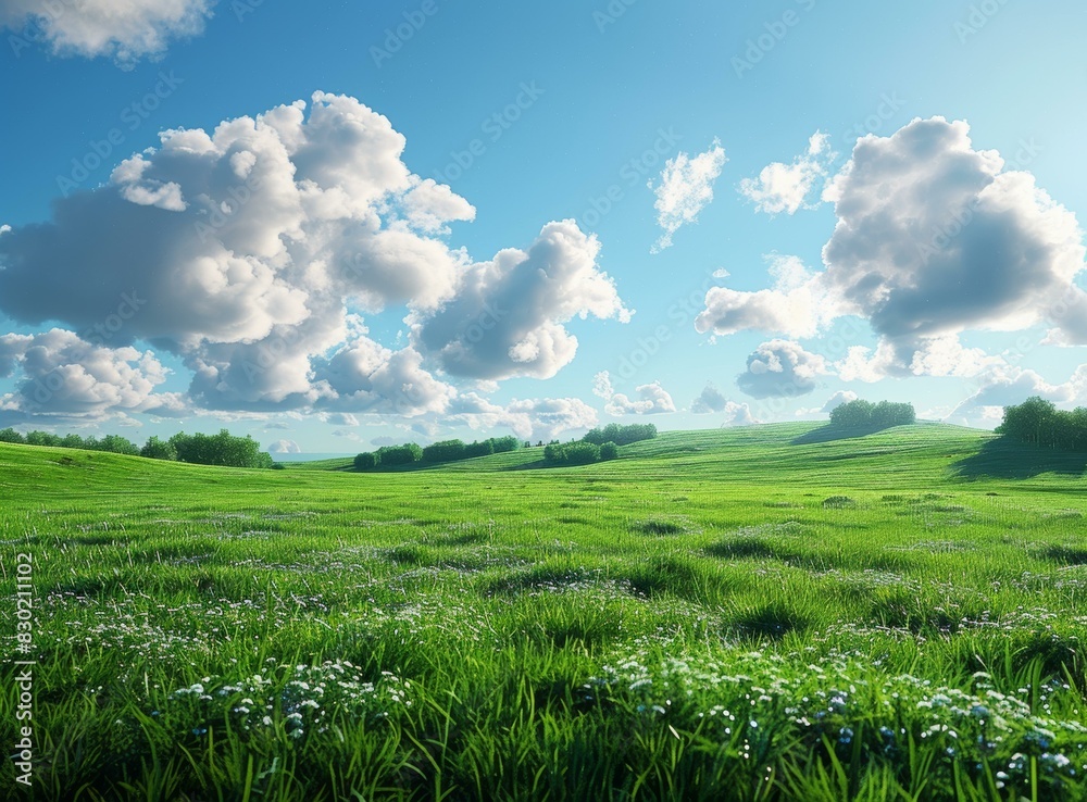 Vast Green Grassland under a Blue Sky