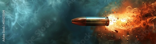 A bullet casing being ejected from a semi-automatic handgun, detailed smoke and motion blur, vibrant background of a target, high-detail, capturing the moment of discharge.3D vector illustrations photo