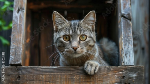 Cat in the wooden container