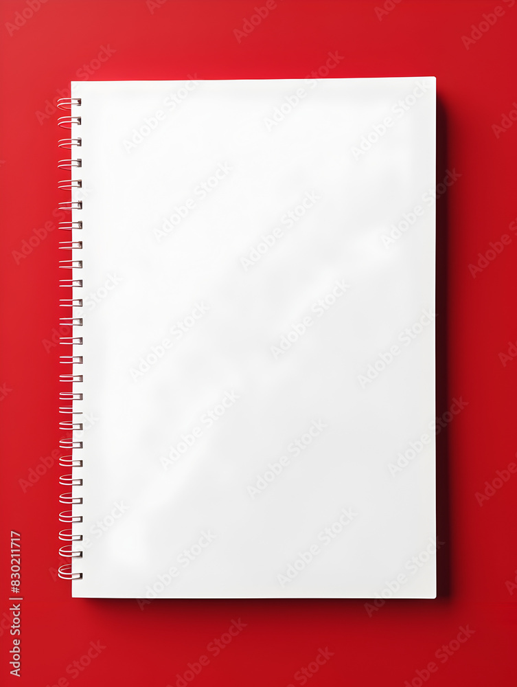 Blank spiral bound notebook with empty page on red background Blank spiral bound notebook with empty page on red background