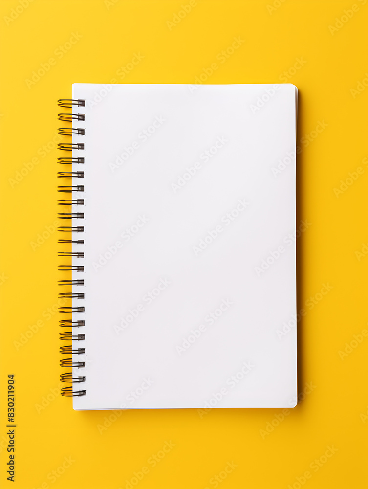 Blank spiral bound notebook with empty page on yellow background Blank spiral bound notebook with empty page on yellow background