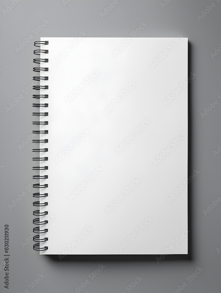 Blank spiral bound notebook with empty page on grey background Blank spiral bound notebook with empty page on grey background