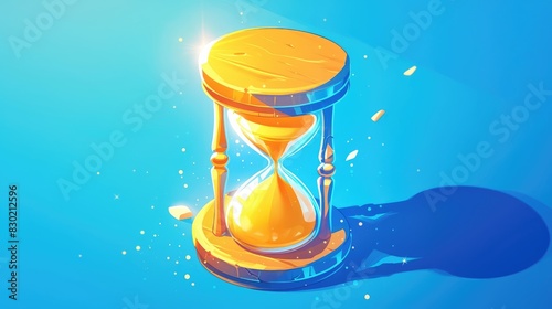 An hourglass cartoon icon featuring a yellow object with blue lids and a shadow serves as an abstract symbol embodying the dimensions and fleeting nature of time Originally an ancient instr photo