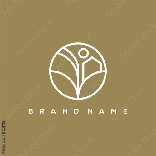 leaf house sun with circle logo vector