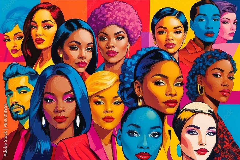 Abstract colorful pop art illustration of diverse people from different cultures and styles. Concept of unity and togetherness. Abstract colorful pop art illustration of diverse people from different cultures and styles. Concept of unity and togetherness.
