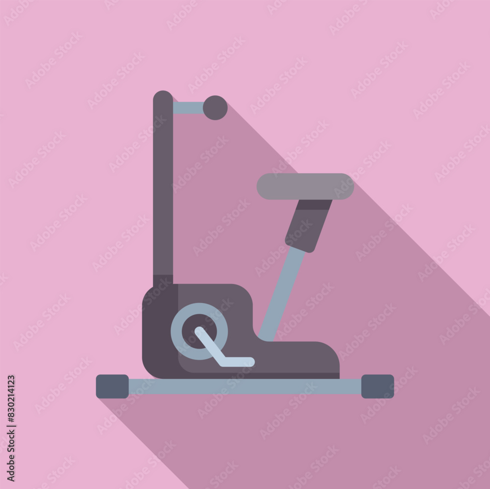 Flat design vector of a stationary bike on a pink background, representing fitness equipment