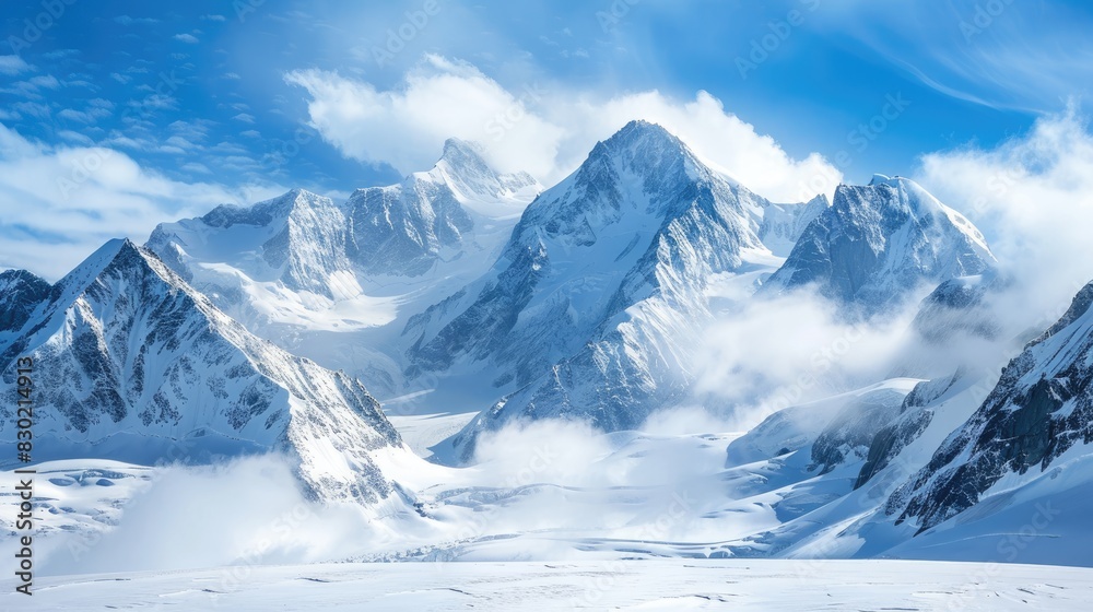 Fototapeta premium Snowy Mountains Towering under Blue Sky