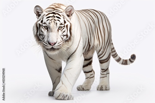 a white tiger walking on a white background