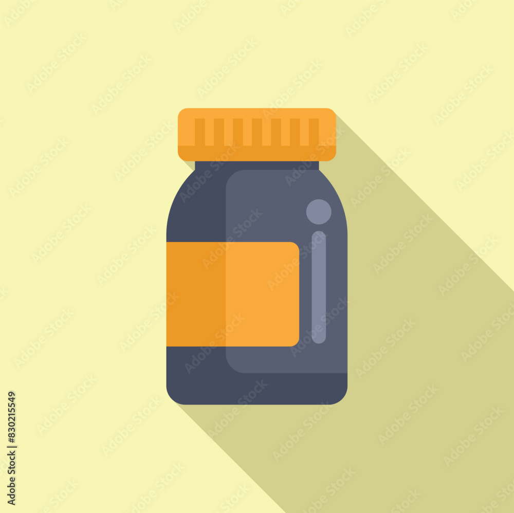Graphic icon design featuring a flat illustration of a pill bottle with a label, cast in soft shadow Graphic icon design featuring a flat illustration of a pill bottle with a label, cast in soft shadow