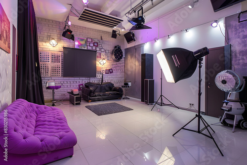 Modern photo studio with professional equipment.